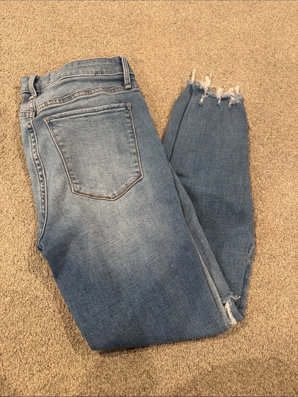 Abercrombie & Fitch Medium Blue Frayed Hem Cropped Skinny Jeans